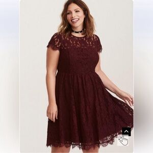 Womens Torrid Lace Open Black Skater Dress Color Deep Merlot